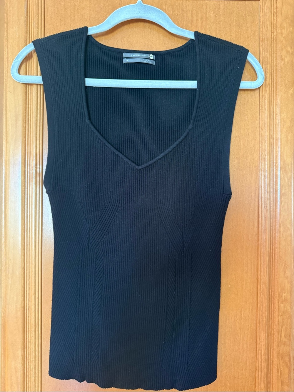 Anthropologie Black Ribbed V-Neck Sleeveless Tank